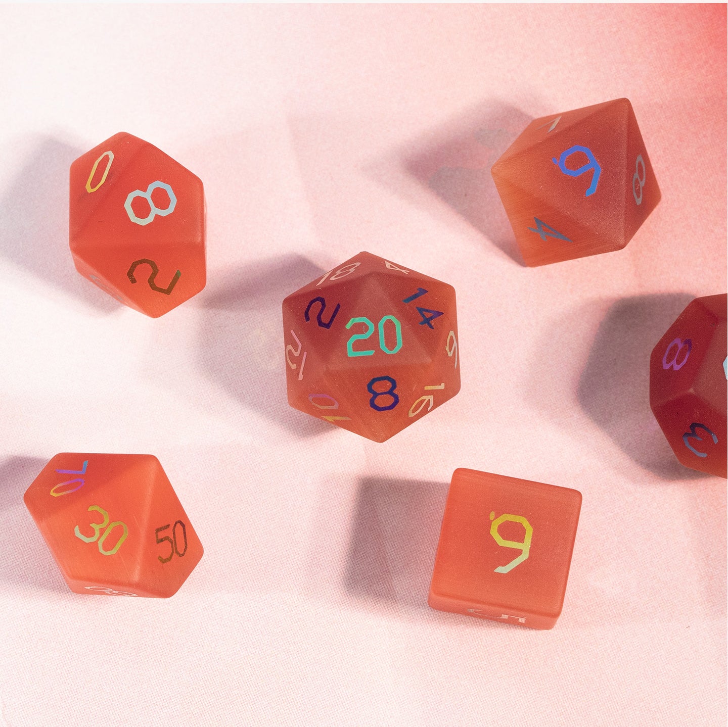 Crimson Cat’s Eye Plated 7-Piece Polyhedral Dice Set