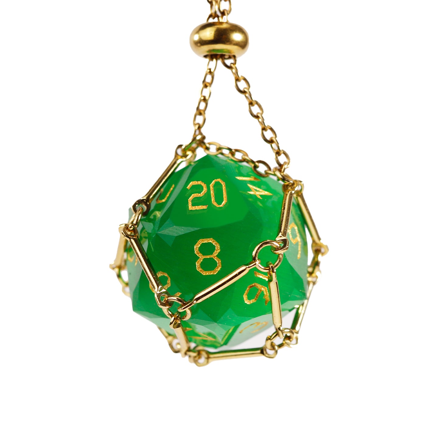 Green Cat’s Eye Crystal Diamond-Cut 7-Piece Dice Set