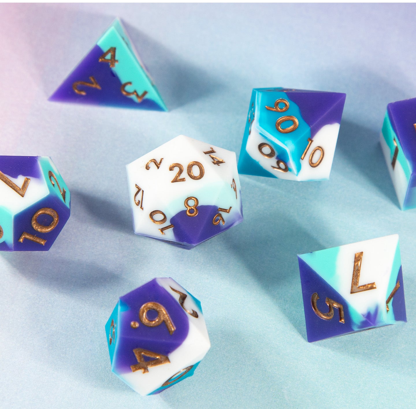 Aurora Gilded Silicone 7-Piece Polyhedral Dice Set