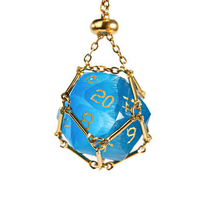 Ocean Blue Cat’s Eye Crystal Diamond-Cut 7-Piece Dice Set