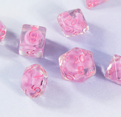 Rose Quartz Familiar 7-Piece Polyhedral Dice Set