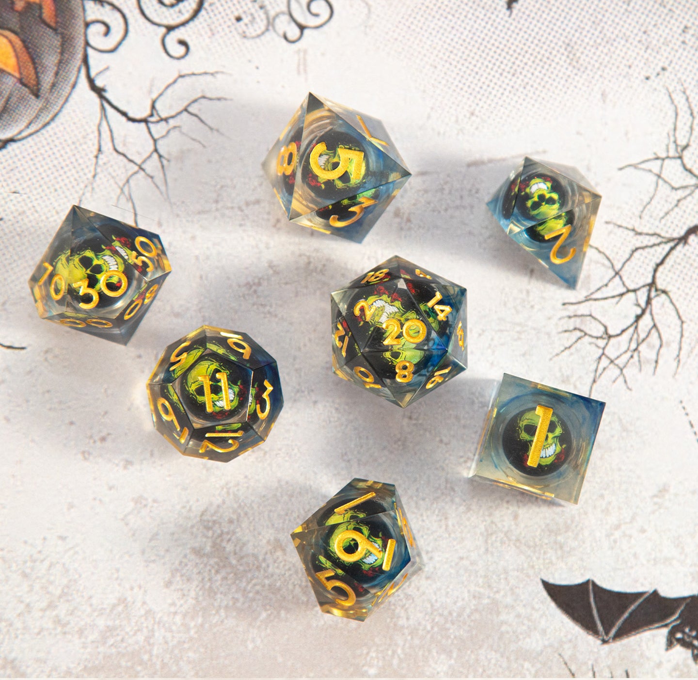 Gilded Veil Skull 7-Piece Polyhedral Dice Set