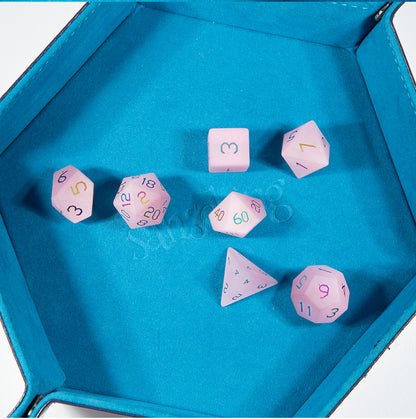 Pink Cat’s Eye Plated 7-Piece Polyhedral Dice Set