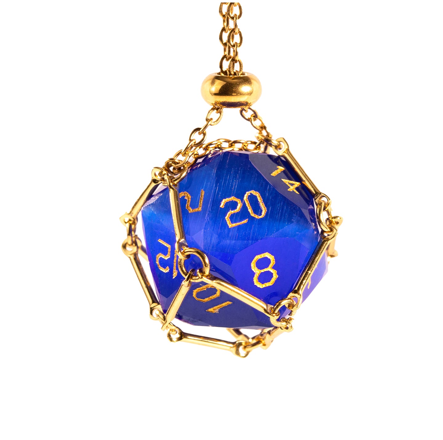 Royal Blue Cat’s Eye Crystal Diamond-Cut 7-Piece Dice Set