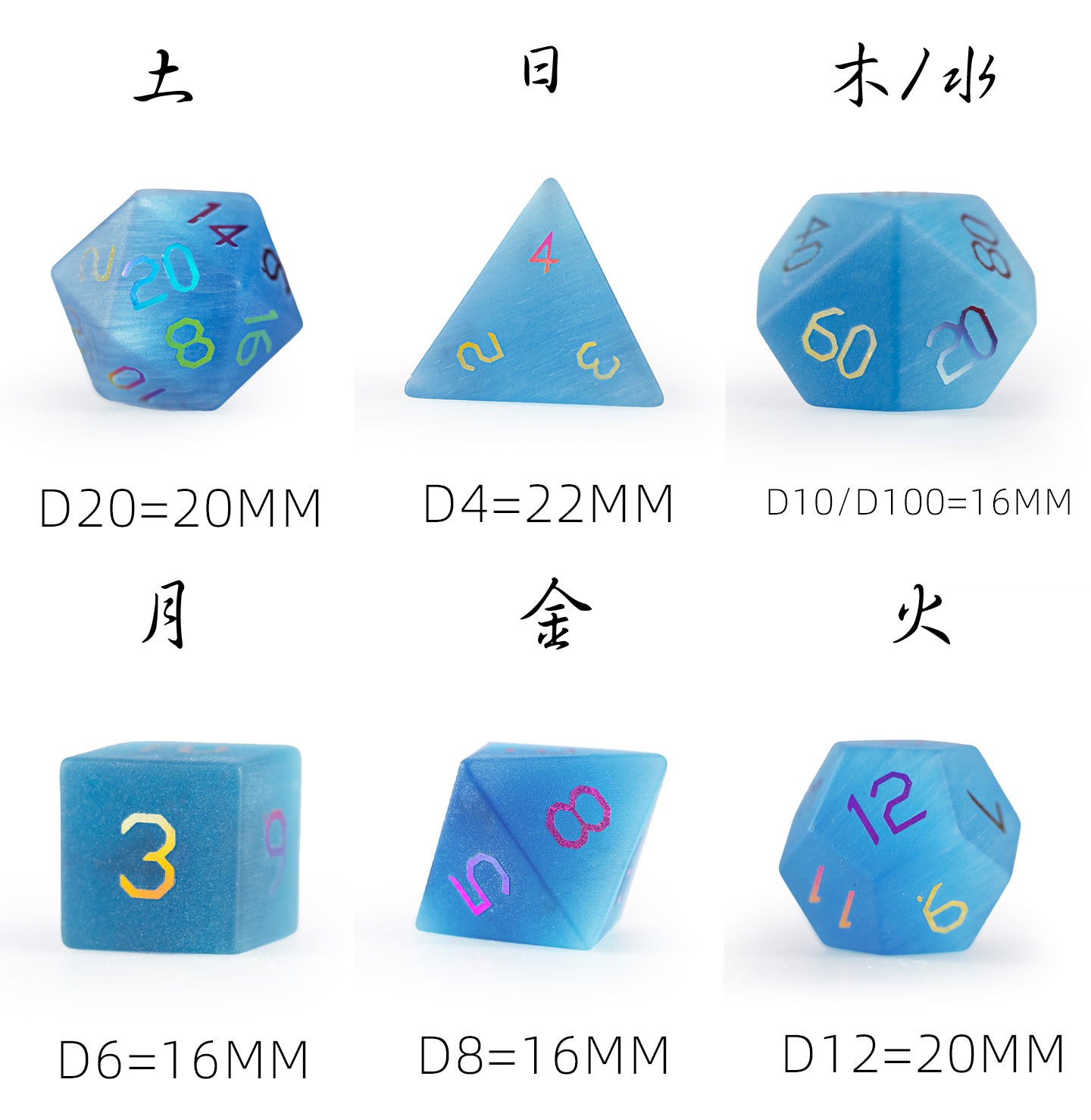 Ocean Blue Cat’s Eye Plated 7-Piece Polyhedral Dice Set