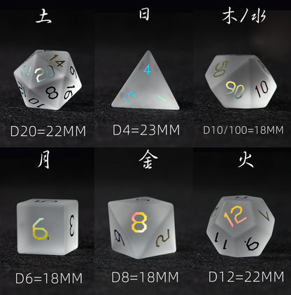 Opaline Plated Glass 7-Piece Polyhedral Dice Set