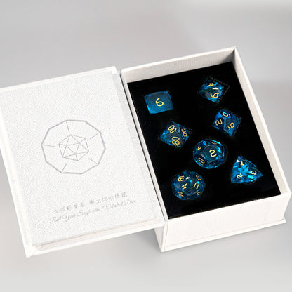 Sea Blue Crystal Diamond-Cut 7-Piece Dice Set