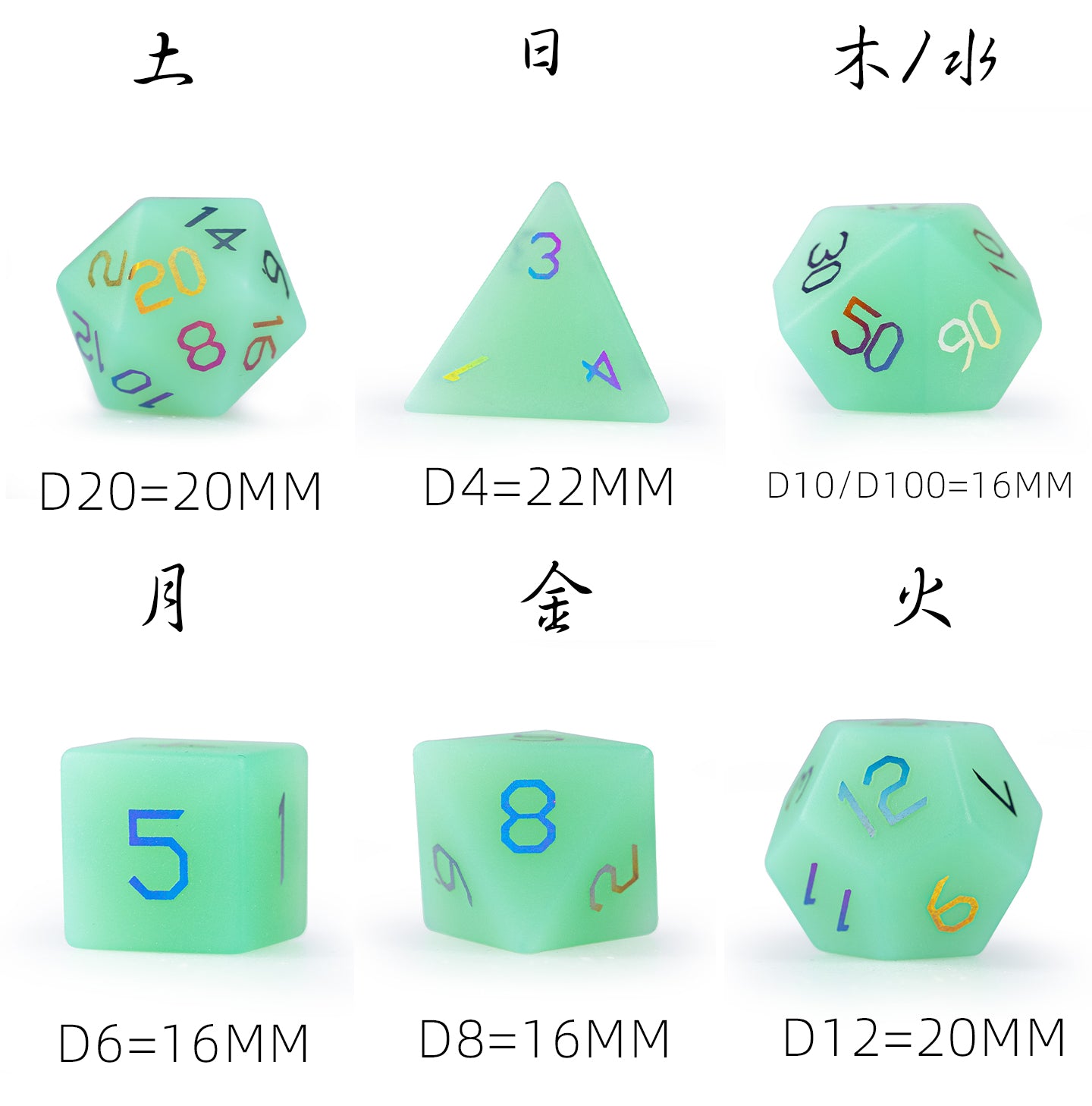 Green Opaline Plated 7-Piece Polyhedral Dice Set