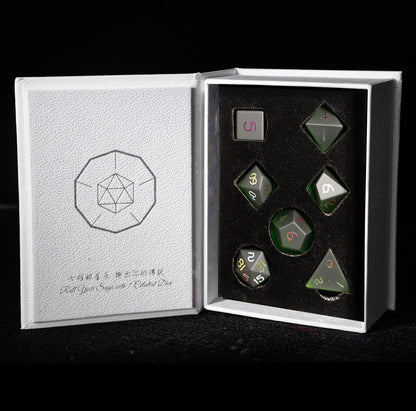 Olive Green Plated 7-Piece Polyhedral Dice Set