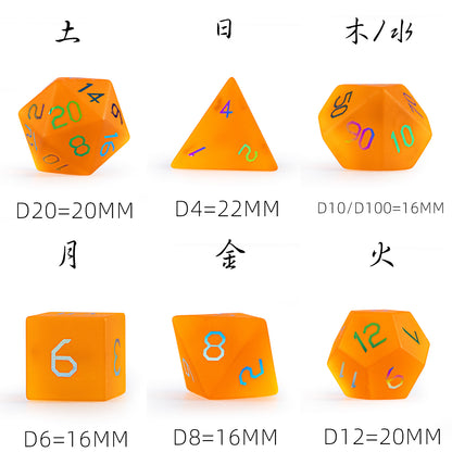 Amber Orange Plated Glass 7-Piece Polyhedral Dice Set