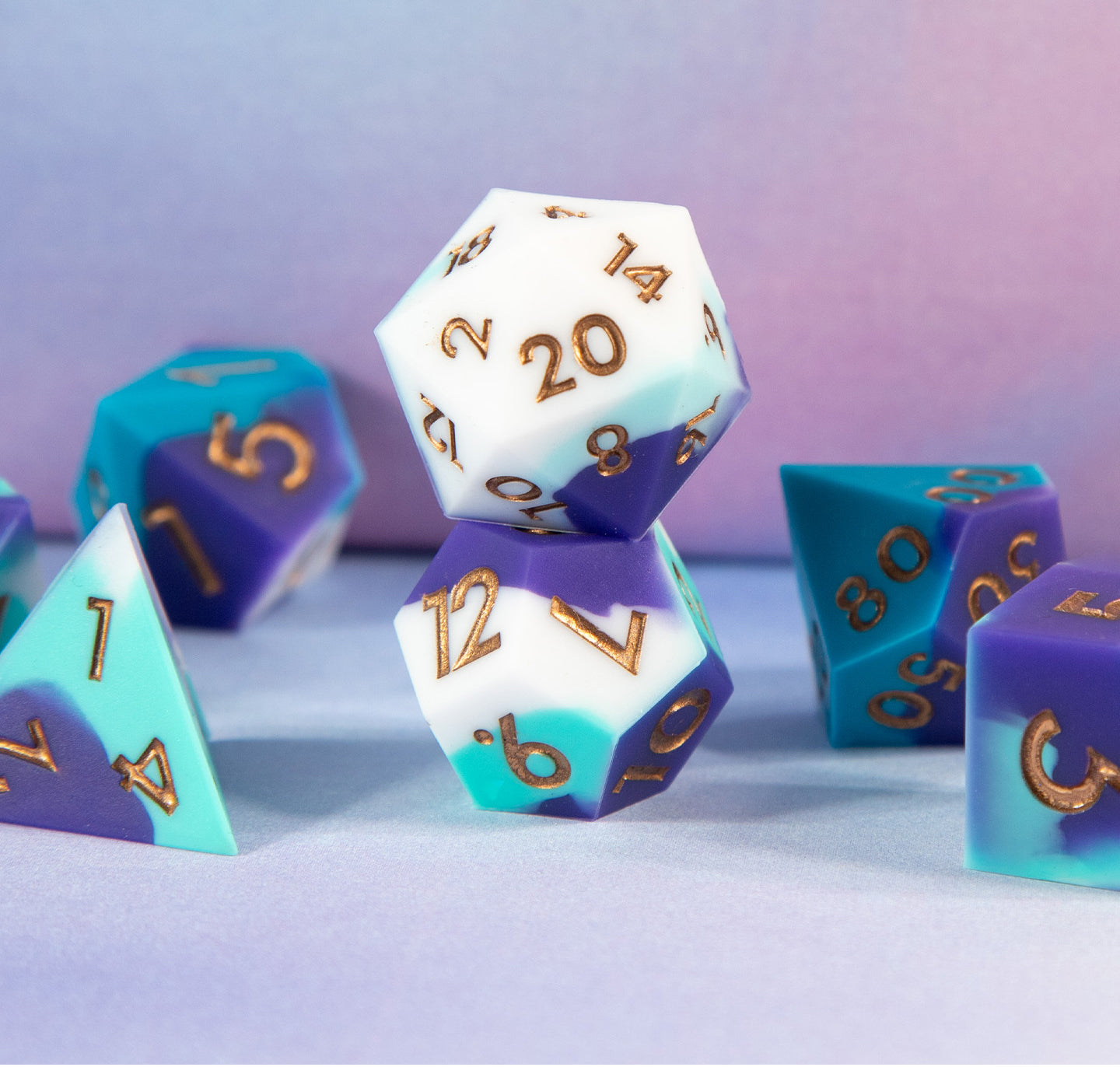 Aurora Gilded Silicone 7-Piece Polyhedral Dice Set