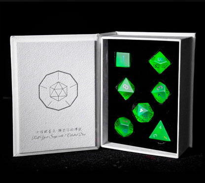Emerald Green Plated Glass 7-Piece Polyhedral Dice Set