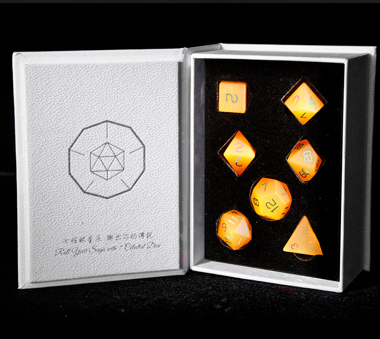 Golden Cat’s Eye Plated 7-Piece Polyhedral Dice Set