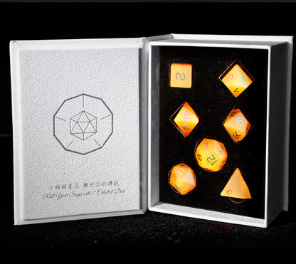 Golden Cat’s Eye Plated 7-Piece Polyhedral Dice Set