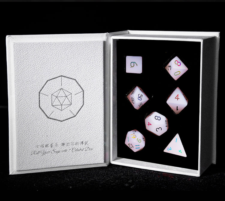 Blush Spirit White Plated 7-Piece Polyhedral Dice Set