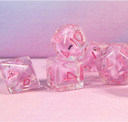 Rose Quartz Familiar 7-Piece Polyhedral Dice Set