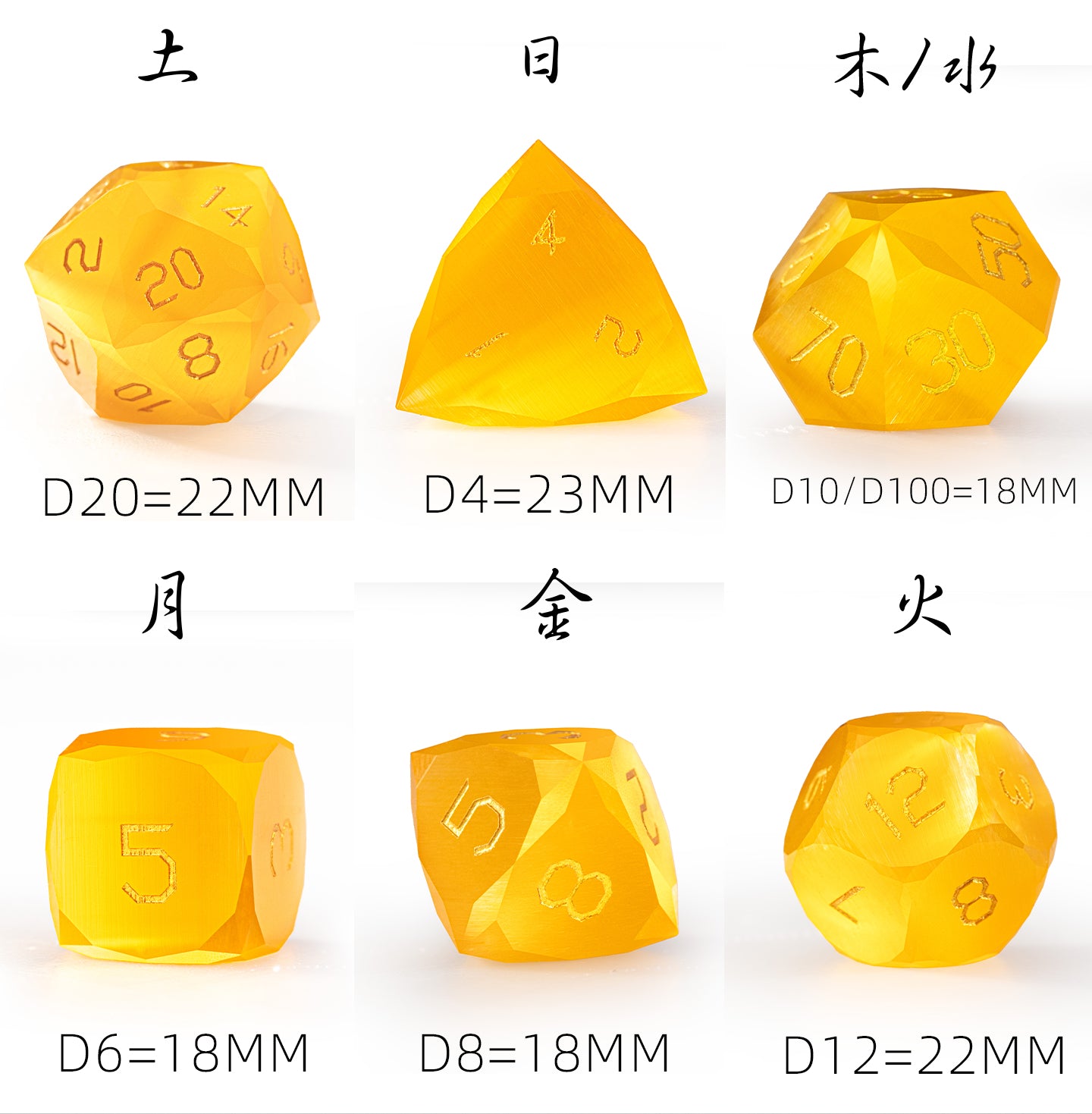 Yellow Cat’s Eye Crystal Diamond-Cut 7-Piece Dice Set