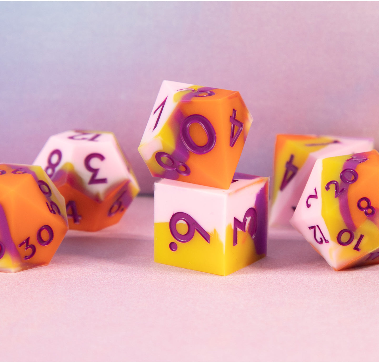 Peach Candy Silicone 7-Piece Polyhedral Dice Set