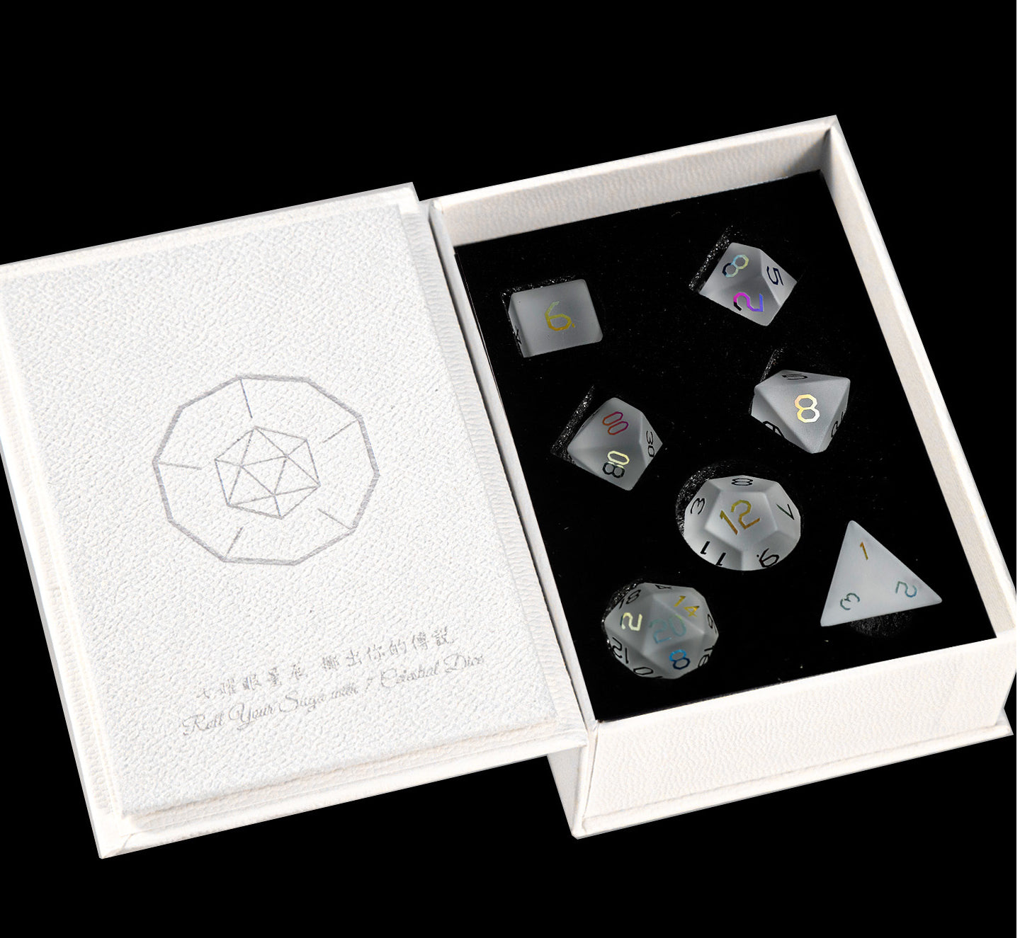 Opaline Plated Glass 7-Piece Polyhedral Dice Set