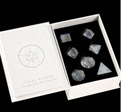 Opaline Plated Glass 7-Piece Polyhedral Dice Set