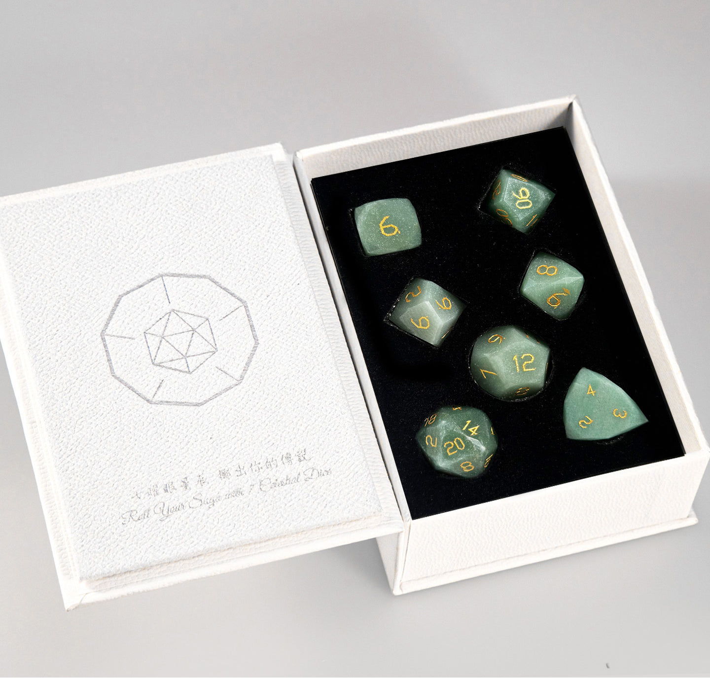 Green Aventurine Diamond-Cut 7-Piece Dice Set