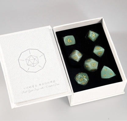 Green Aventurine Diamond-Cut 7-Piece Dice Set