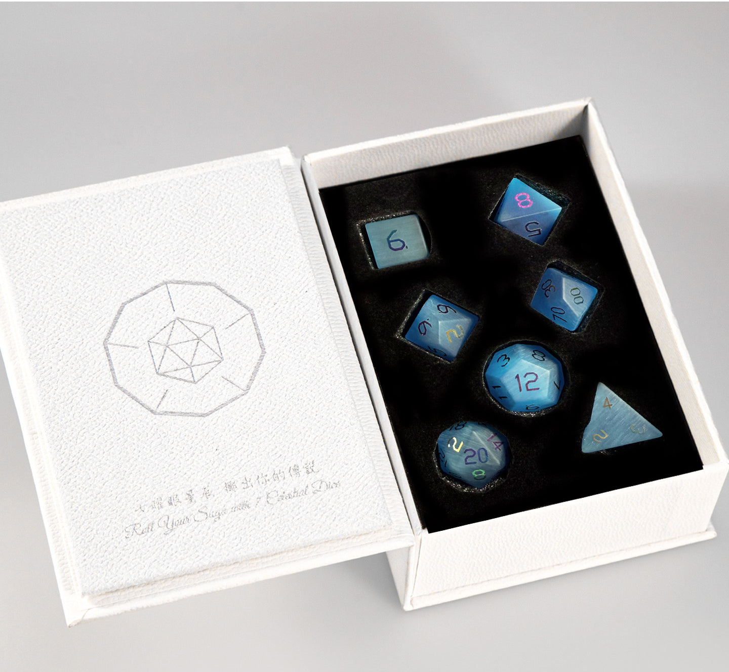 Ocean Blue Cat’s Eye Plated 7-Piece Polyhedral Dice Set