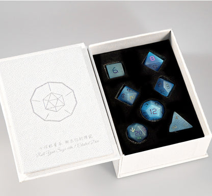Ocean Blue Cat’s Eye Plated 7-Piece Polyhedral Dice Set