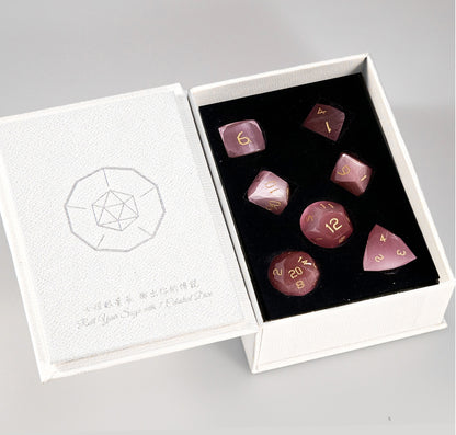 Pink Cat’s Eye Crystal Diamond-Cut 7-Piece Dice Set