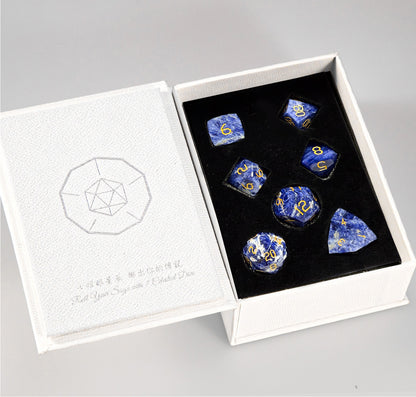 Blue Vein Stone Diamond-Cut 7-Piece Dice Set