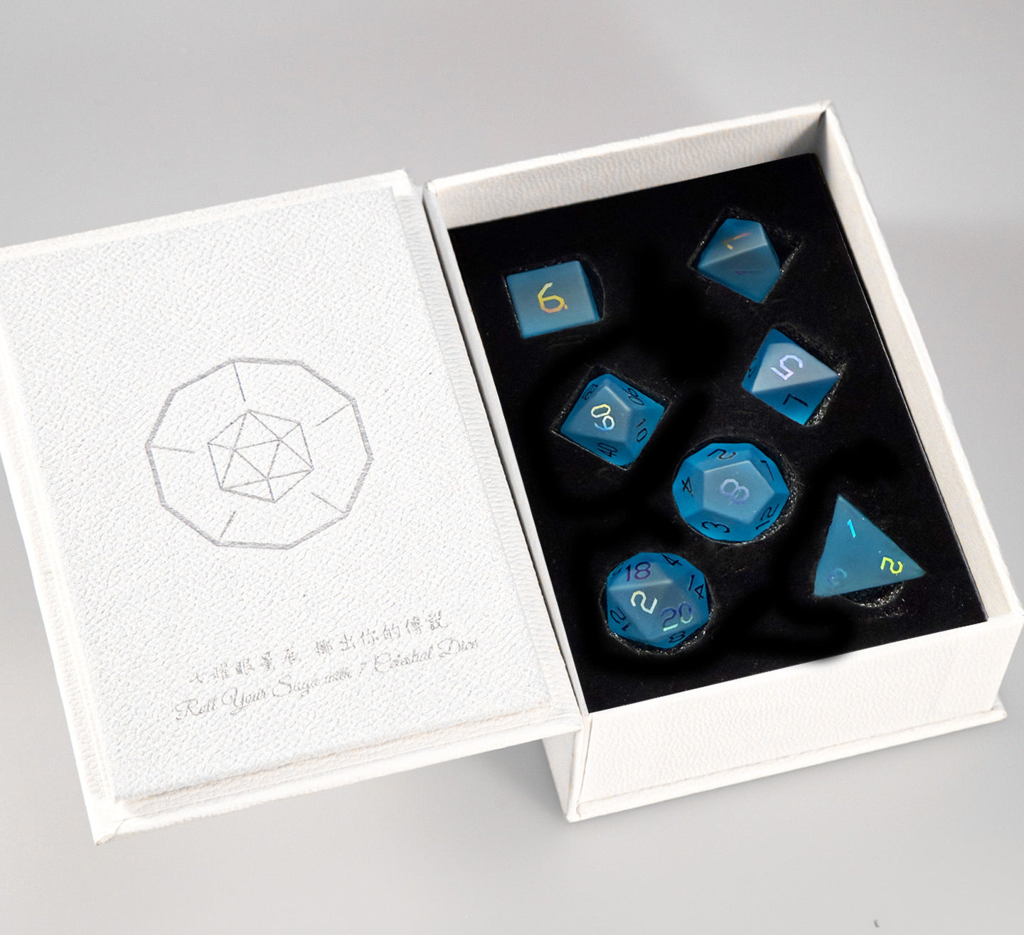 Ocean Blue Plated Glass 7-Piece Polyhedral Dice Set