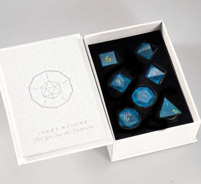 Ocean Blue Plated Glass 7-Piece Polyhedral Dice Set