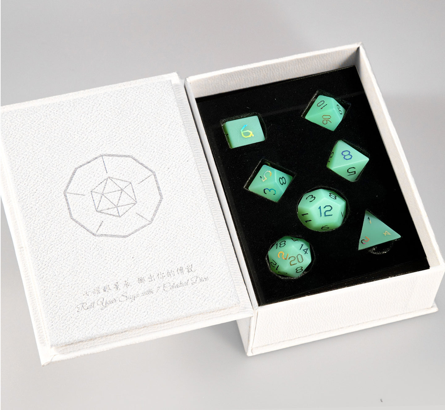 Green Opaline Plated 7-Piece Polyhedral Dice Set