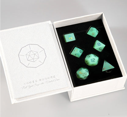 Green Opaline Plated 7-Piece Polyhedral Dice Set