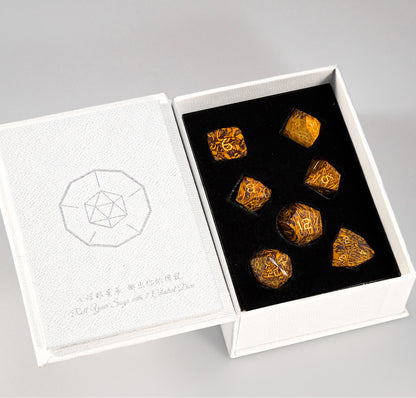 Golden Silk Jade Diamond-Cut 7-Piece Dice Set