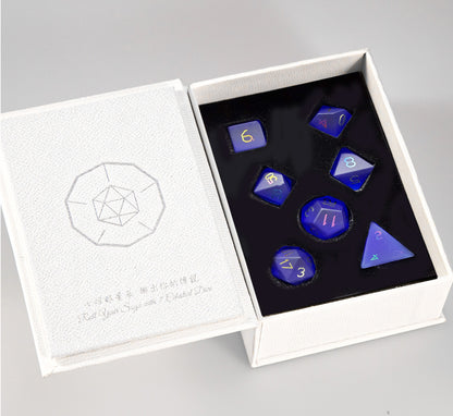 Royal Blue Plated Glass 7-Piece Polyhedral Dice Set