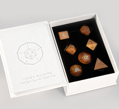 Amber Cat’s Eye Plated 7-Piece Polyhedral Dice Set