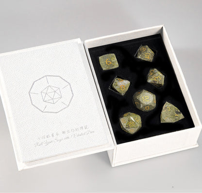 Green Goldstone Diamond-Cut 7-Piece Dice Set