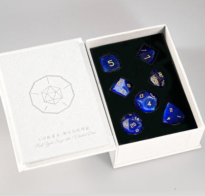 Royal Blue Cat’s Eye Crystal Diamond-Cut 7-Piece Dice Set