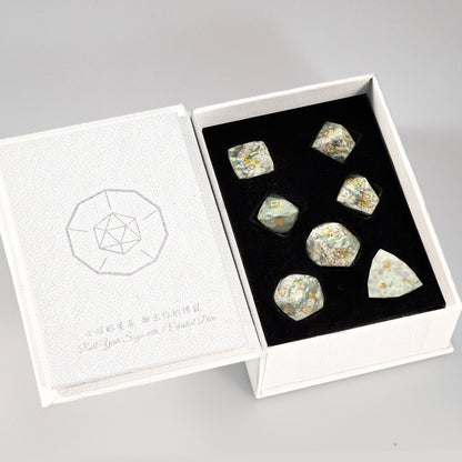 Plum Blossom Jade Diamond-Cut 7-Piece Dice Set