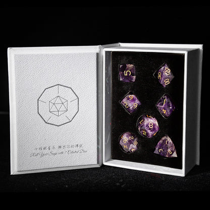 Purple Liuli Glass Diamond-Cut 7-Piece Dice Set
