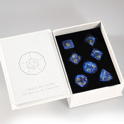 Aqua Blue Crystal Diamond-Cut 7-Piece Dice Set