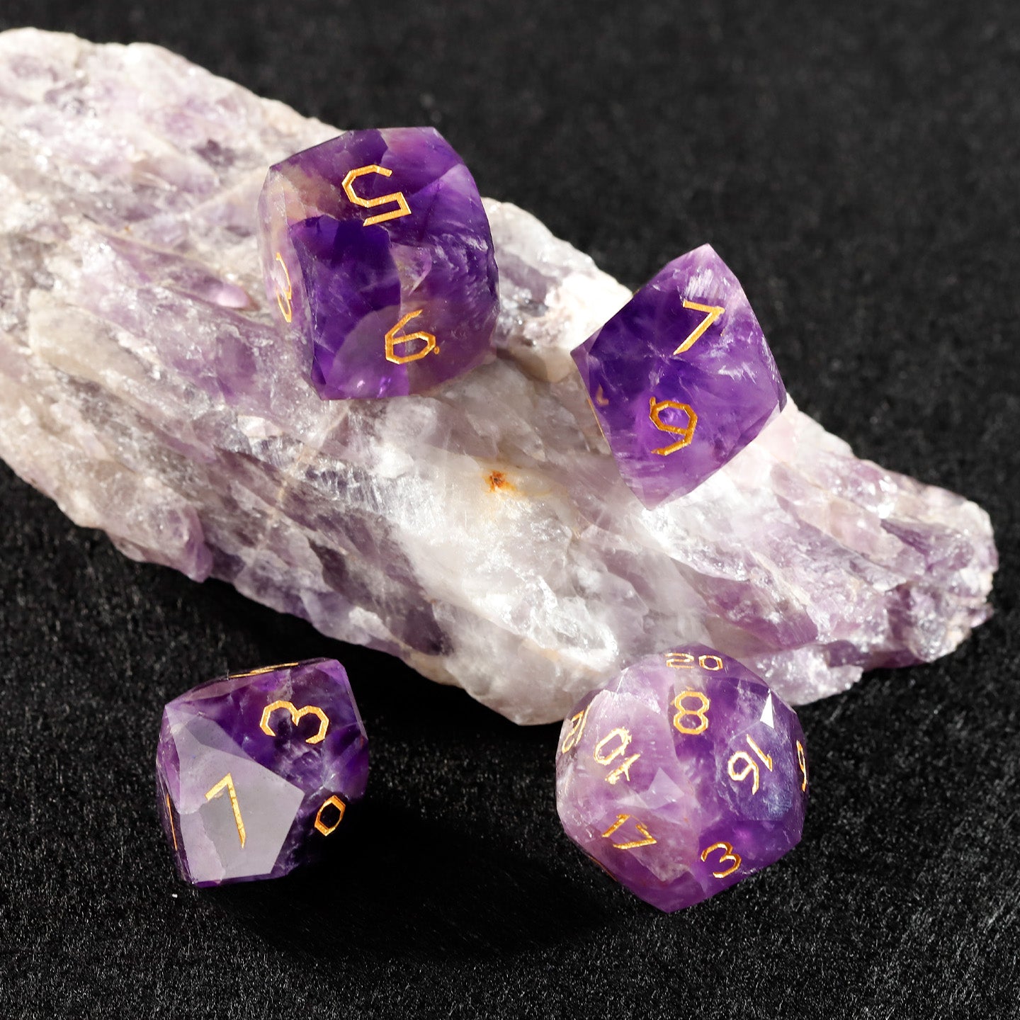 Purple Liuli Glass Diamond-Cut 7-Piece Dice Set