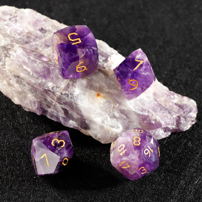 Purple Liuli Glass Diamond-Cut 7-Piece Dice Set