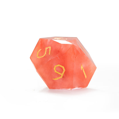 Watermelon Red Raw Stone Diamond-Cut 7-Piece Dice Set
