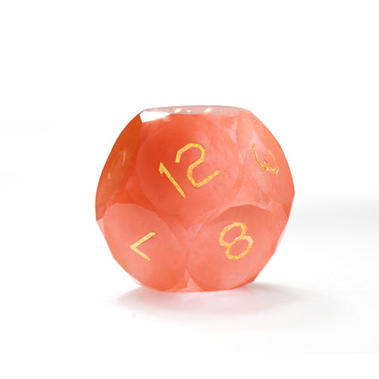 Watermelon Red Raw Stone Diamond-Cut 7-Piece Dice Set