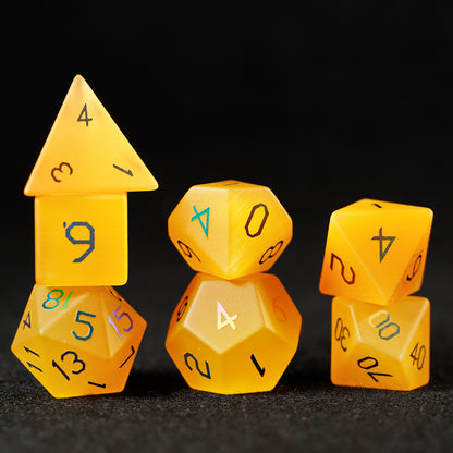 Golden Cat’s Eye Plated 7-Piece Polyhedral Dice Set