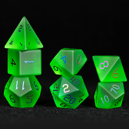 Emerald Green Plated Glass 7-Piece Polyhedral Dice Set
