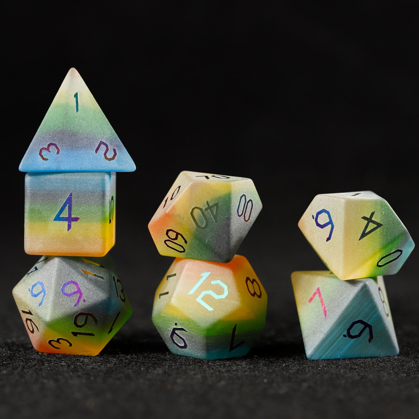 Rainbow Cat Plated 7-Piece Polyhedral Dice Set
