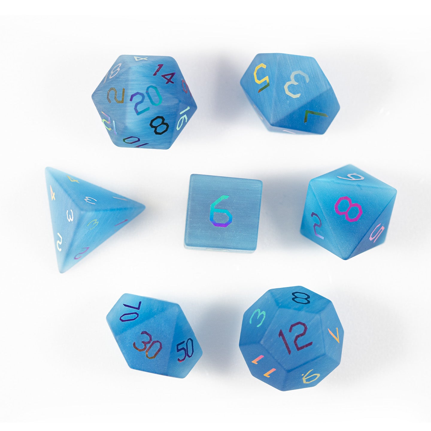 Ocean Blue Cat’s Eye Plated 7-Piece Polyhedral Dice Set